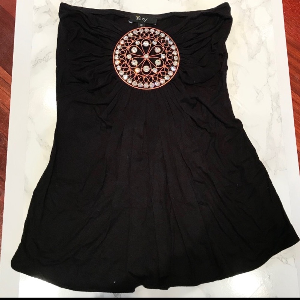 SKY Strapless Black Rhinestone Top (Small)